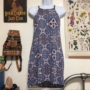 Boho Blue And Maroon Sleeveless Mini Dress
